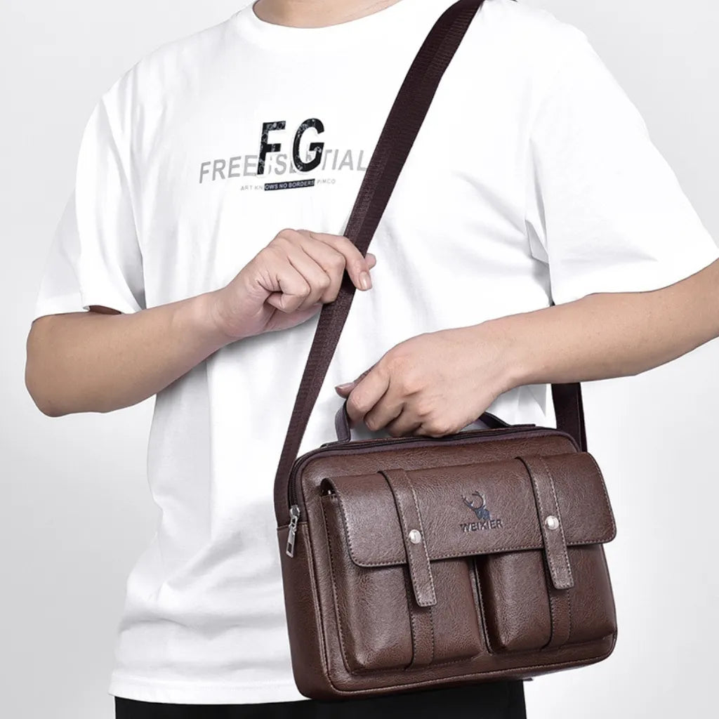 Bolsa de couro masculina transversal- Weixier