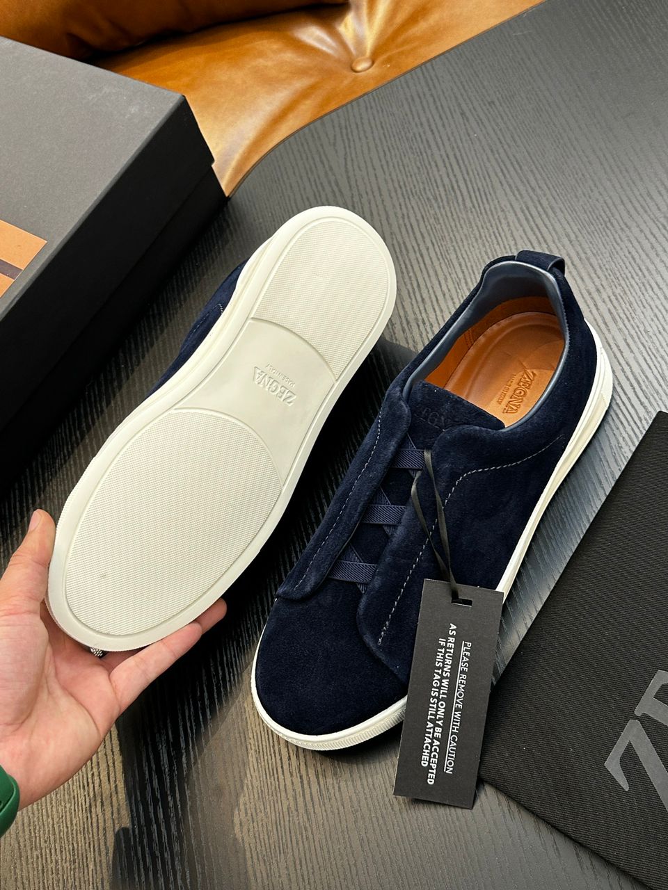 Tenis Zegna Triple Stitch Camurça