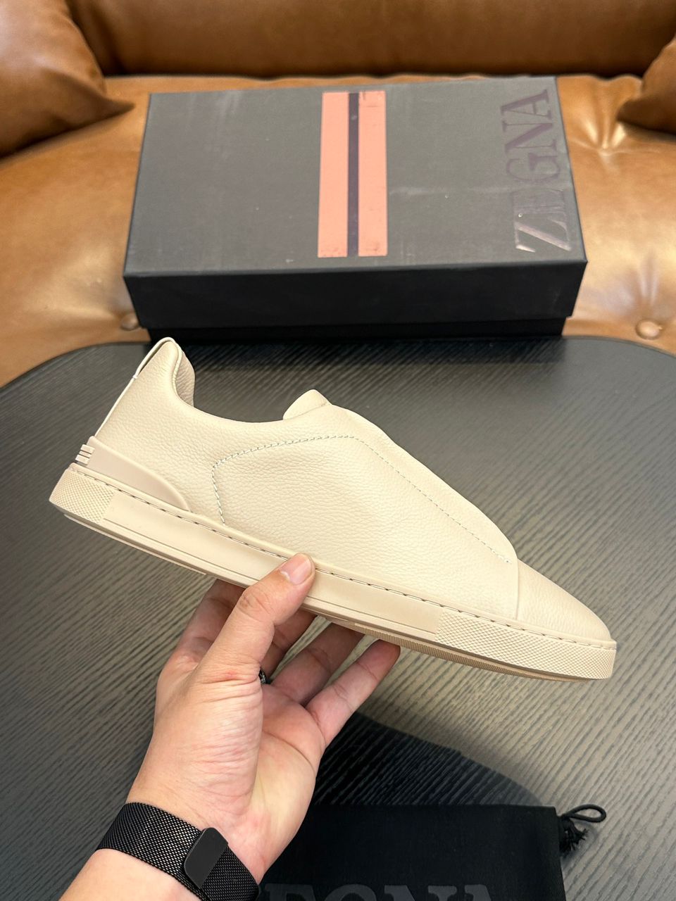 Tenis Zegna Triple Stitch Camurça