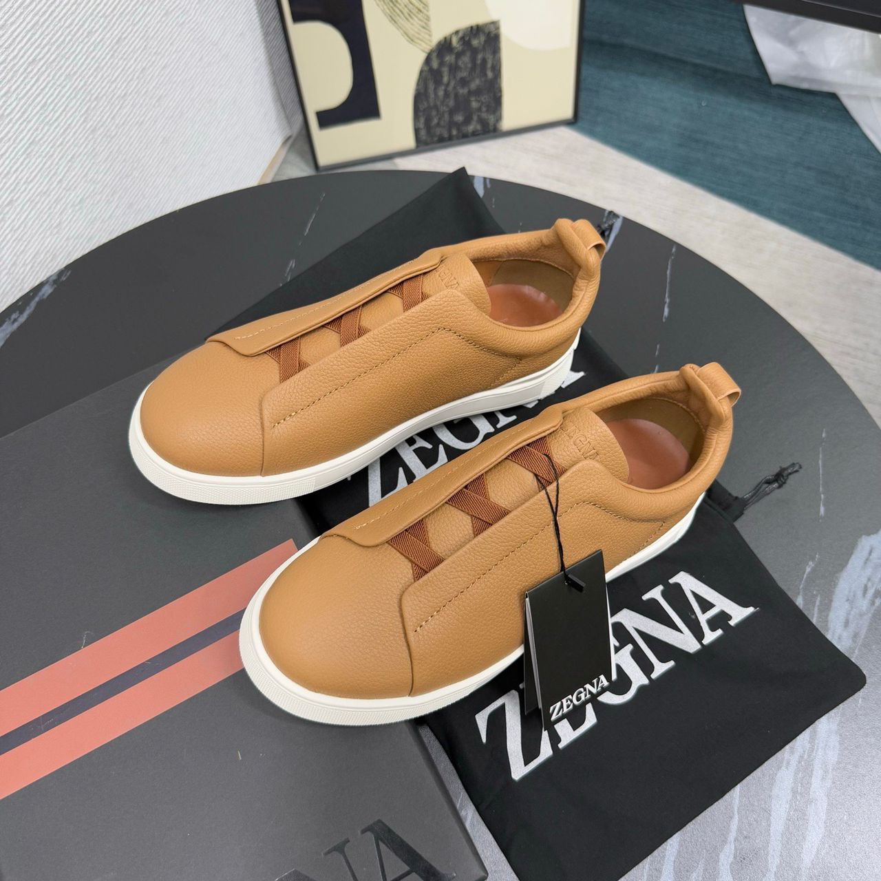 Tenis Zegna Triple Stitch Camurça