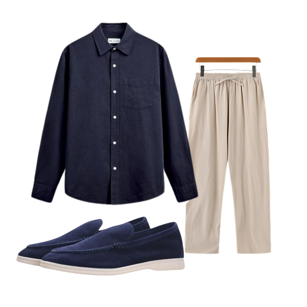 Conjunto Old Money Masculino Blue- 3 Peças Camisa+ Calça+ Loafer Loro Piana