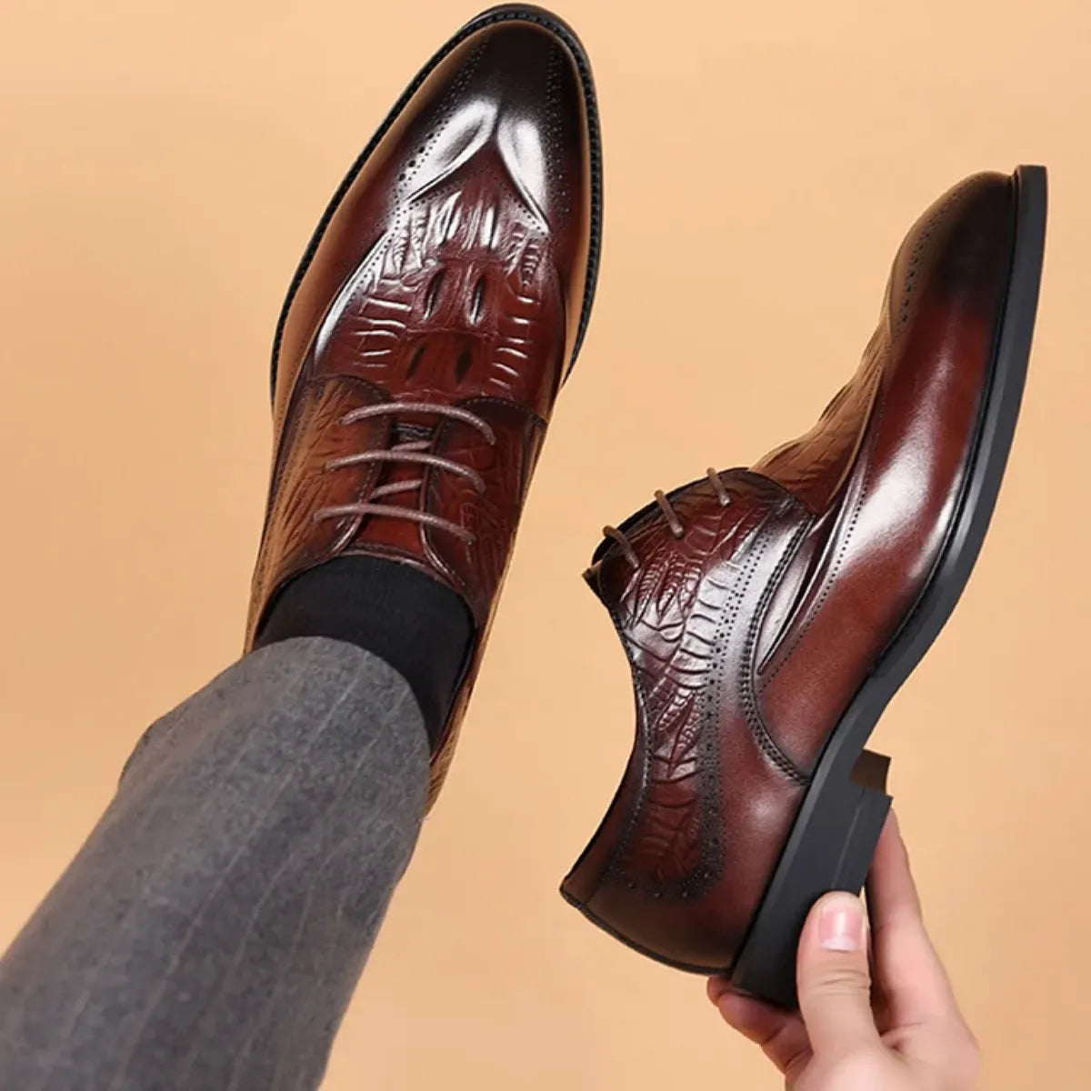 Sapato Derby Brogue Croco