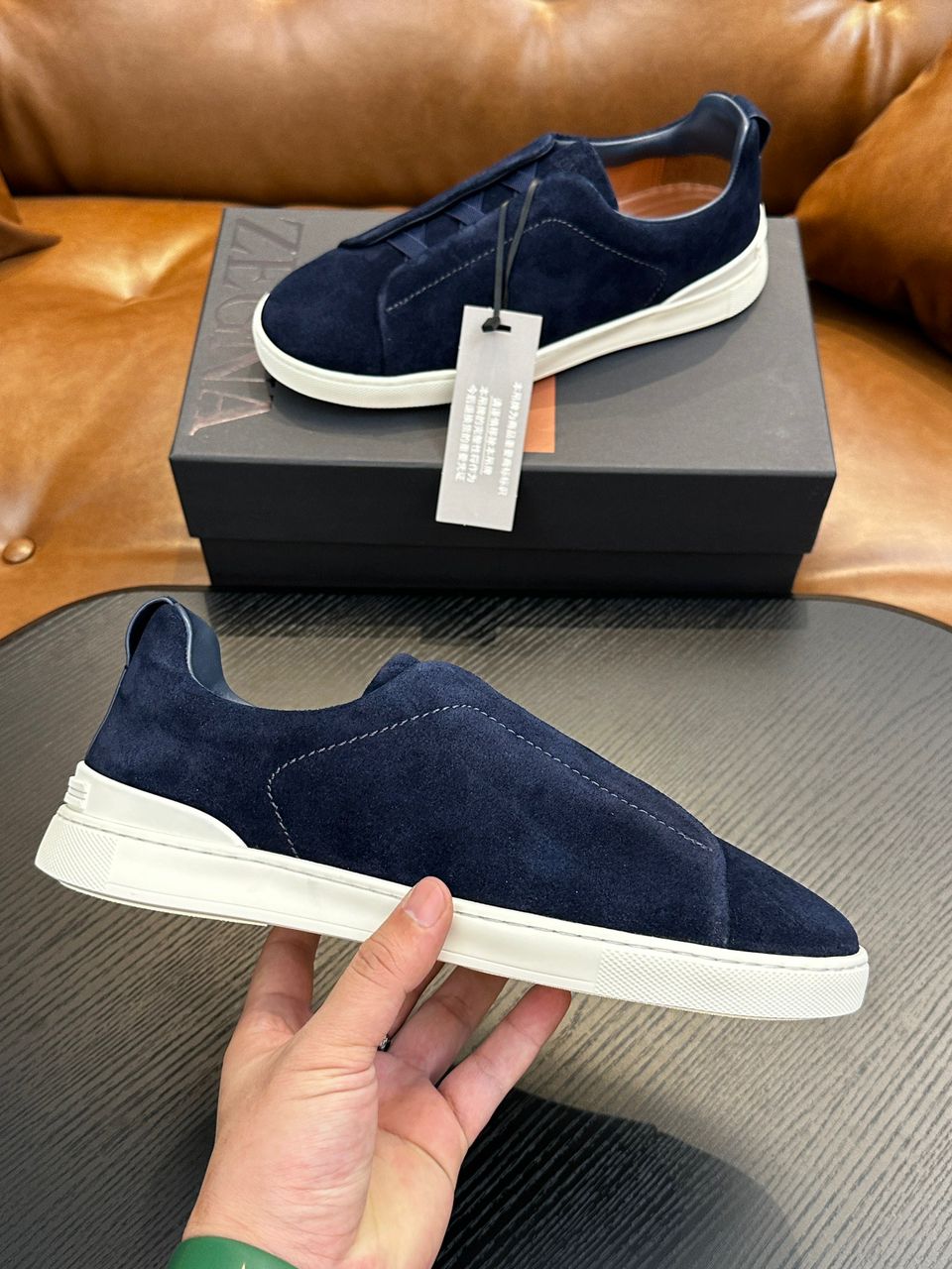 Tenis Zegna Triple Stitch Camurça