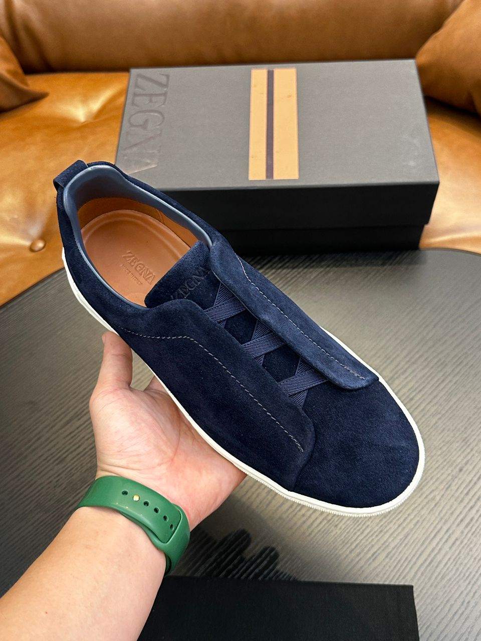 Tenis Zegna Triple Stitch Camurça